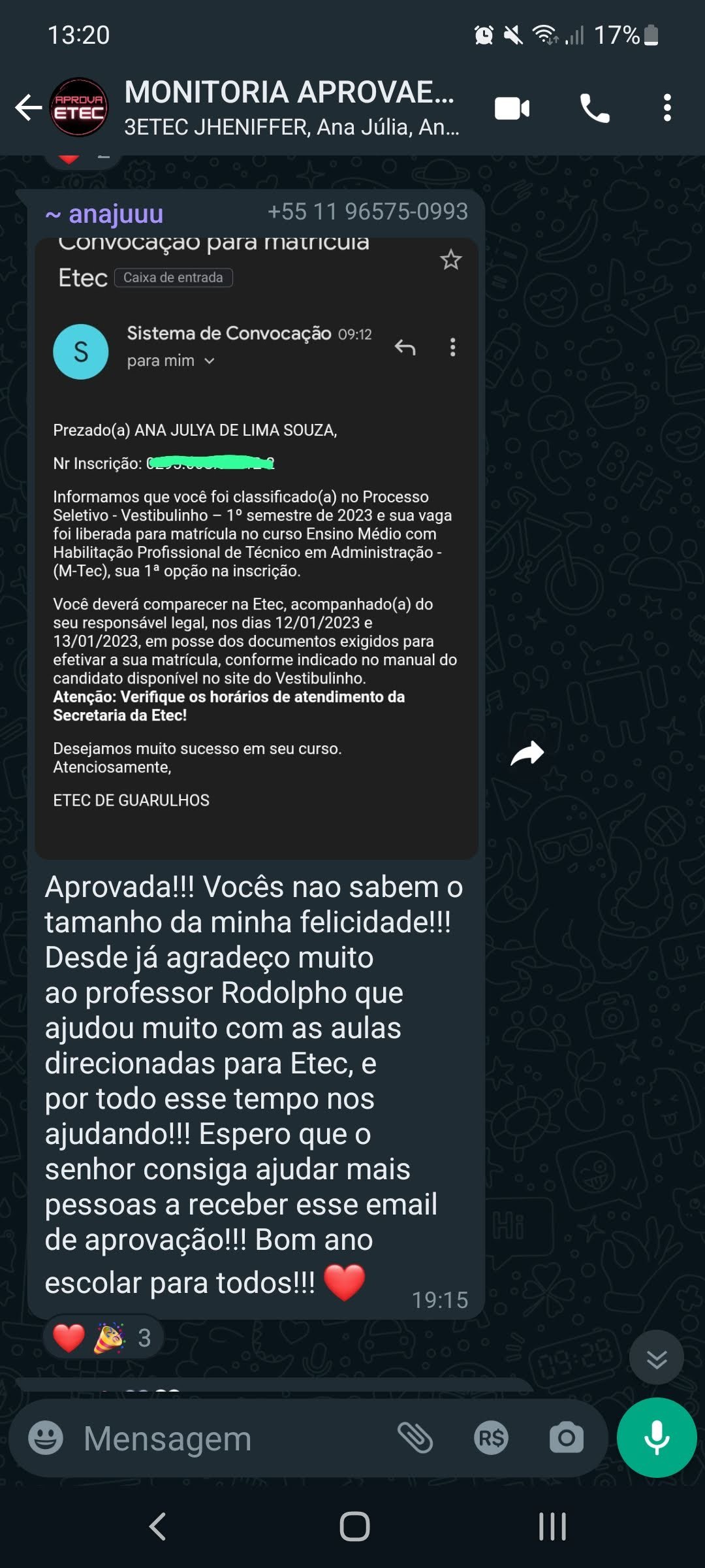 Depoimento WhatsApp